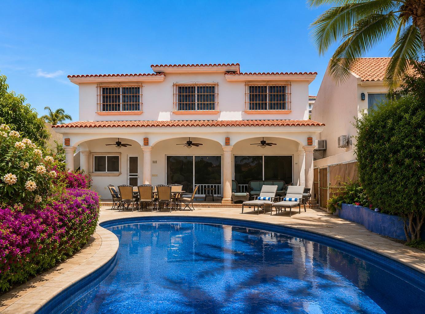 Los Cabos Hermitage This stunning single story residence in Hermitage blends luxury and comfort, offering four bedrooms and four bathrooms, with one bedroom thoughtfully designed as a media room. The open-concept layout flows seamlessly into a private outdoor oasis, featuring a pool and spa, perfect for relaxation and entertaining. Ideally located just minutes to the beach, shopping plazas, private schools and hospitals, and restaurants, this property is a prime choice for families, investors, or international buyers seeking exceptional quality finishings and value in Cabo San Lucas. There is ample room for parking with a long driveway and an ideal floor plan providing privacy and comfort. A gated community, Hermitage is also across the street from Cabo pickleball courts, and minutes to markets and shopping You will be very hard-pressed to find a home in Los Cabos that is single story living, with a pool and a garage for under – 49 Paseo Finisterra, San Jose del Cabo, BS